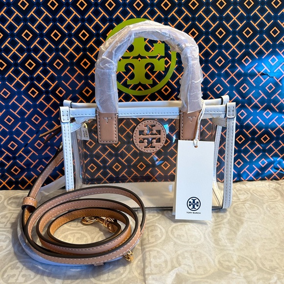 Tory Burch Handbags - Tory Burch Ella Nylon Clear Mini Tote Bag Crossbody Clear Tan Brown